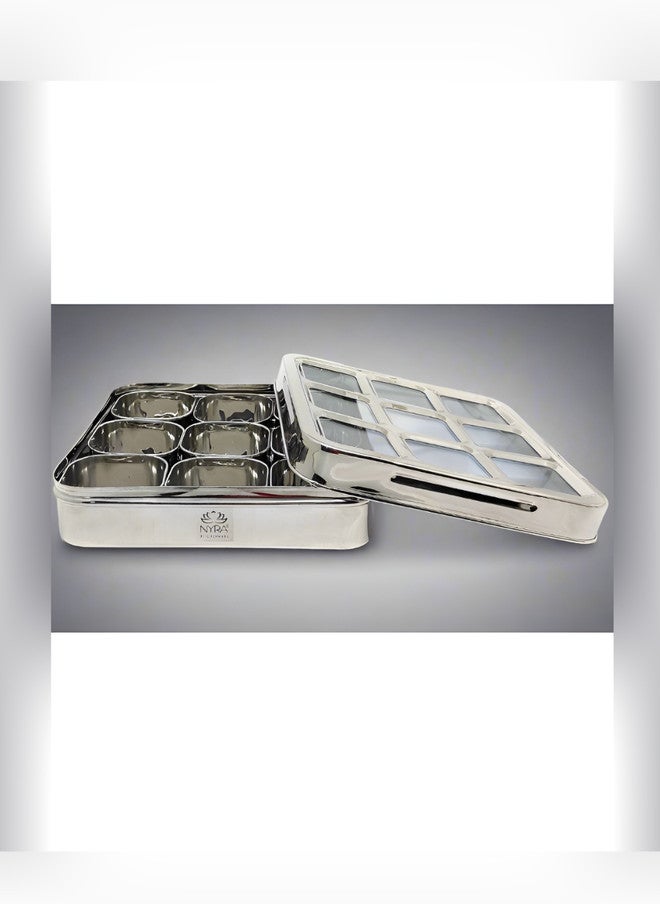 Nyra Kitchenware Stainless Steel 9 Compartment Dry Fruit Spice Box - Image 4